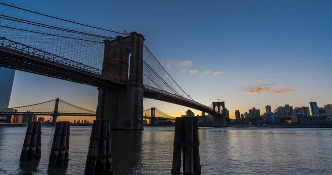 Sunrise Timelapse Over Brooklyn Bridge and Dumbo View from Lower Manhattan East River Side