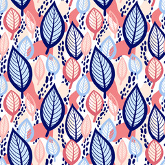 Seamless abstract background with decorative leaves. Illustration for the design of fabric, wrapping paper, wallpaper and more.
