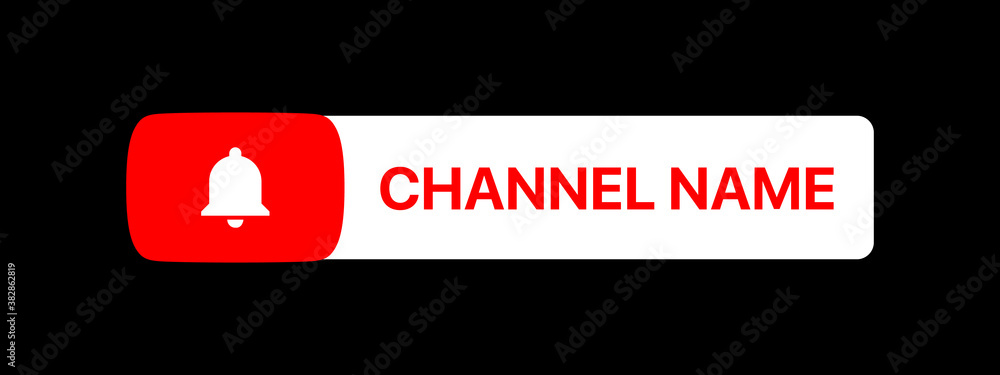 Poster youtube channel name title with subscribe button. social media vector element on black background