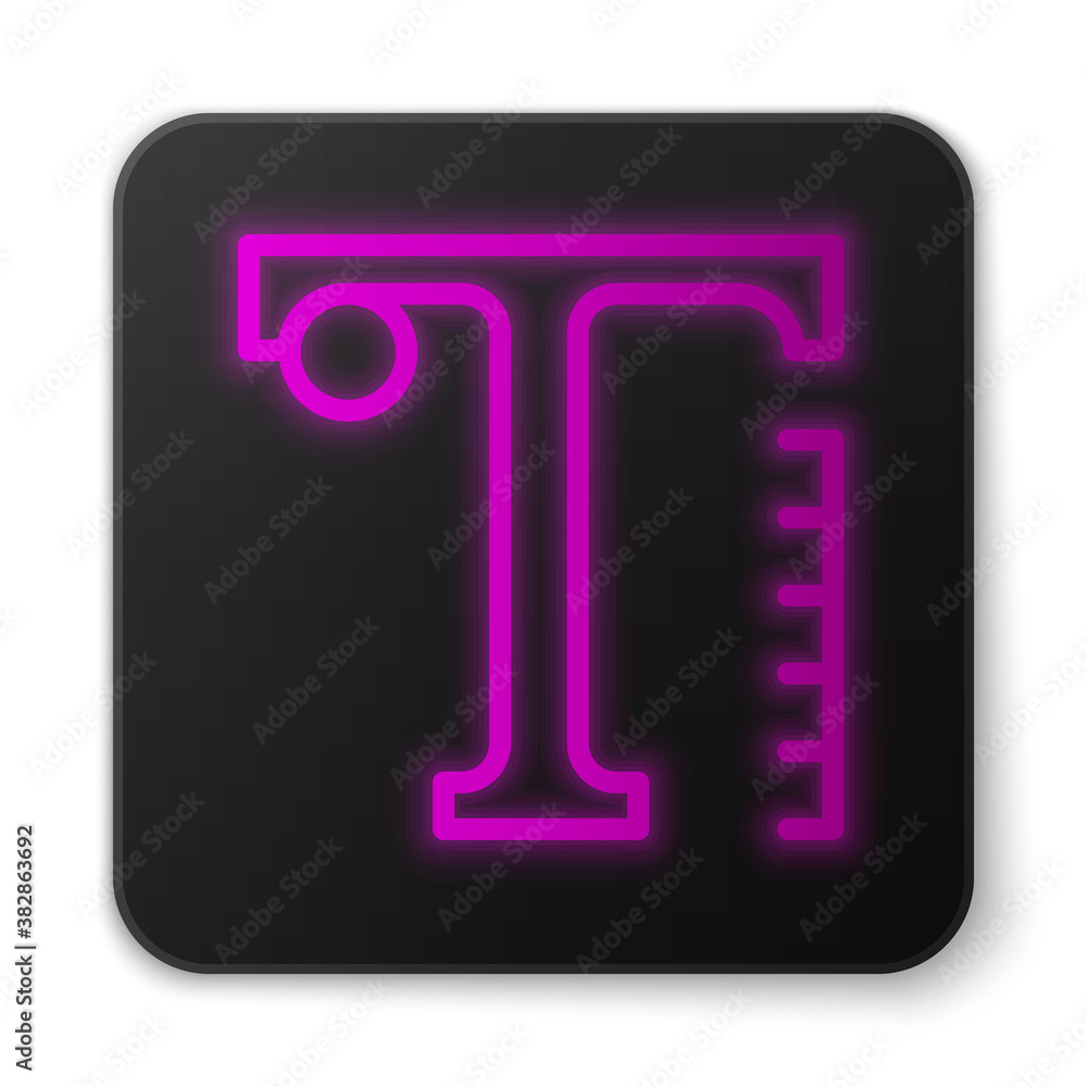 Poster glowing neon line text icon isolated on white background. black square button. vector.