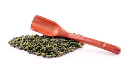 Dry oolong tea leaves an isolated on white background