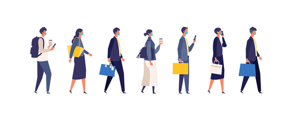 Walking masked businessman character design in different poses.