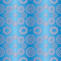 Fototapeta premium Design on Christmas paper in blue. Christmas paper for printing. Blue seamless pattern.Blue background with Christmas snowflakes...