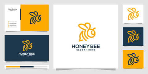 Obraz na płótnie Canvas Bee honey creative icon symbol logo line art style linear logotype. logo design, icon and business card.Premium Vector