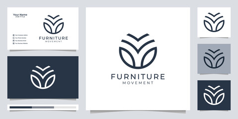 Minimalist furniture movement logo design. style line elegant with business card.Premium Vector