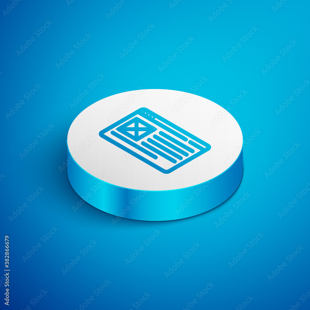 Poster isometric line browser window icon isolated on blue background. white circle button. vector.