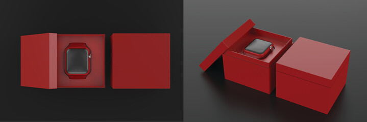 smart watch with hard box packaging for branding and mock up 3d render. 3d illustration