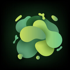 Abstract modern dynamic liquid form green color on dark background