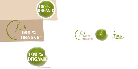 100 % organic icons. Design elements for logo, label of natural products and healthy food. Vector