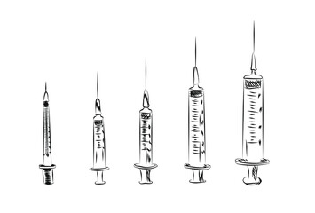 Painted in different size syringe for injections for the treatment of humans