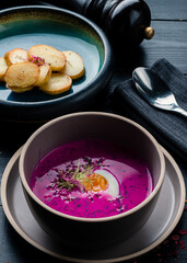 beetroot soup with egg and potatoes
