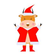 Vector flat character funny new year's bull isolated on white. Design for card, postcard, poster, banner, print, pattern