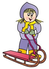Fototapeta na wymiar Girl on a sleigh, vector illustration
