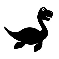 Black silhouette Elasmosaurus dinosaur. Flat design for poster or t-shirt. Vector illustration