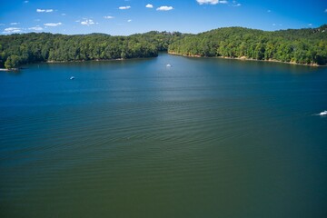Fototapeta premium Aerial view of Lake Allatoona on a beautiful sunny day shot by a drone