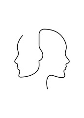 Poster drawn in continuous line consisting of two female profiles