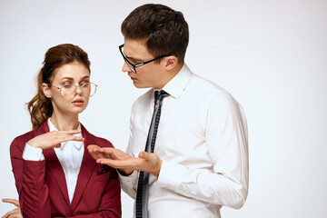 business man and woman office affairs office officials communication