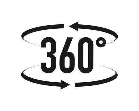 Signs with arrows to indicate the rotation or panoramas to 360 degrees. Vector illustration.