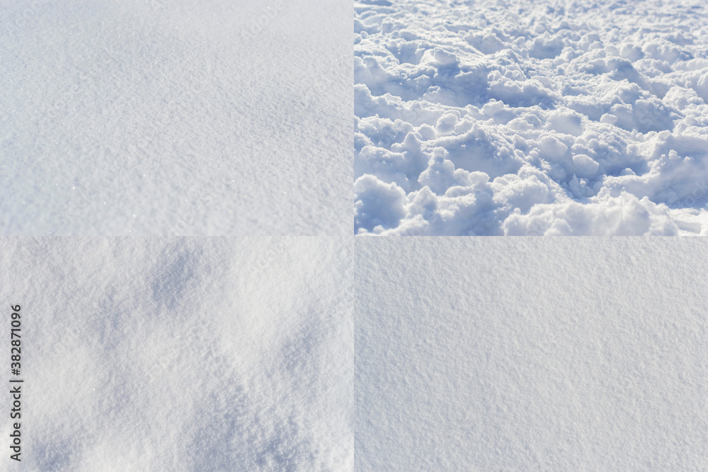 Poster set of texture of pure snow. loose and smooth surface.
