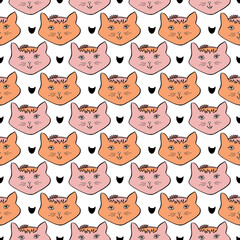 Cats background. Seamless pattern with cute cats. Childish textile pattern. Wrapping paper design.