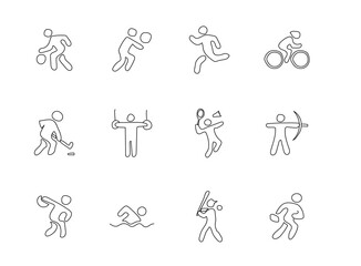 sport hand drawn linear vector icons isolated on white background. sport doodle icon set for web and ui design, mobile apps and print products