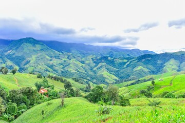 Lush Green Mountain Landscape of Nan Province in Northern Thailand