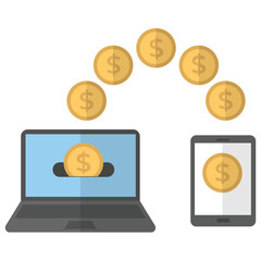 
Online money transfer icon on white background
