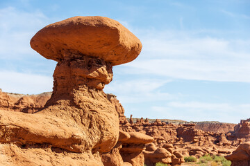 One "Goblin" rock formation created in sedimentary limestone rock by water erosion over the course of centuries in an arid environment - Goblin Valley State Park,  UT - USA