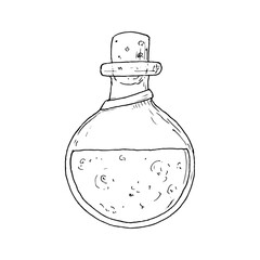 Potion bottle. Vector illustration. Isolated object on white. Hand-drawn.