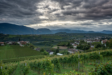 Fototapeta na wymiar Eppan in South Tyrol, Italy, a town between orchards.