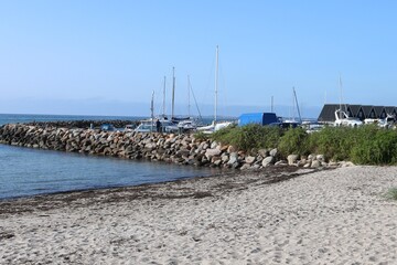 Mullerup city harbor and beach in west Zealand, Denmark.