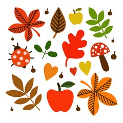 Fototapeta premium Set of cartoon autumn elements. Vector illustration.