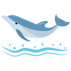 
A jumping dolphin in a sea water 
