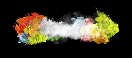 Foto op Plexiglas White smoke and colors blot on Black. Abstract background. © Liliia