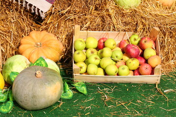 Apples in a box in a store