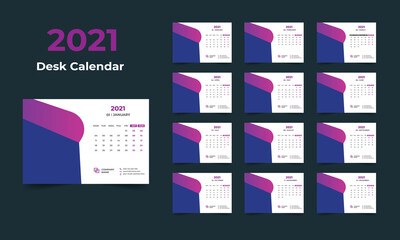 Fototapeta na wymiar Creative Desk Calendar design 2021 template
