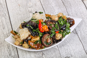 Pickled asian mushroom mux with herbs