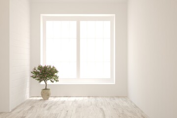 White empty room. Scandinavian interior design. 3D illustration