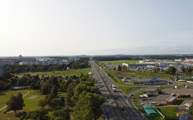Top view of the highway in the city with cars. 01 October 2020, Minsk Belarus