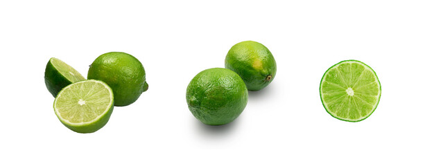 Sour key whole and sliced lime isolated