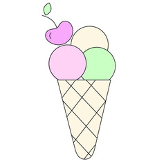 Vector icon of ice cream cone isolated on white background for cute postcard, bakery logo, invitations, greeting cards, business card