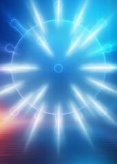 Blank abstract background on the theme of the COVID-19 coronavirus pandemic. Neon hologram of a virus model.