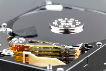 open harddrive closeup with technical details