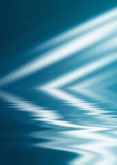 Abstract dark futuristic background. Blue neon light rays reflect off the water. Background of empty stage show, beach party. 3d illustration