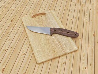 3d-rendering knife on cutting board