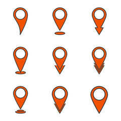 Geolocation pointers icons set. Image of the label in various forms. Cartoon image of simple labels, edit the color to your liking. Isolated vector on white background.