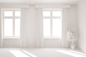 Naklejka na ściany i meble Empty room in white color. Scandinavian interior design. 3D illustration