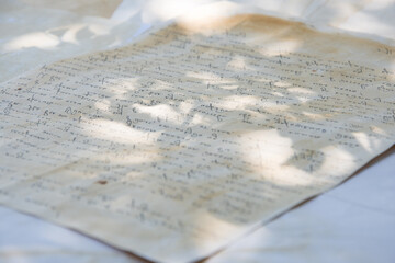 Old sheets of paper. Yellowed letters. Vintage background