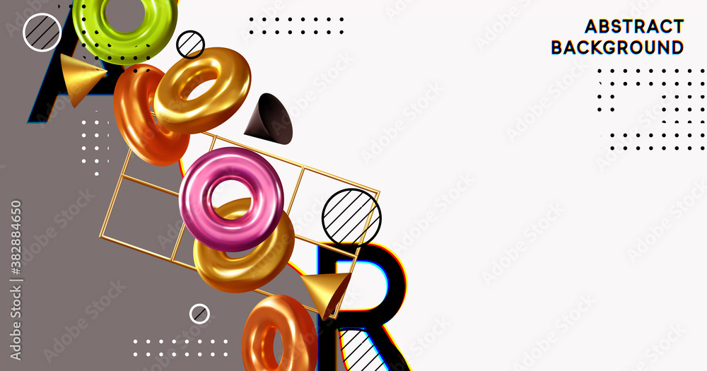 Poster modern minimal design with realistic 3d render objects. abstract background. art trend poster. vecto
