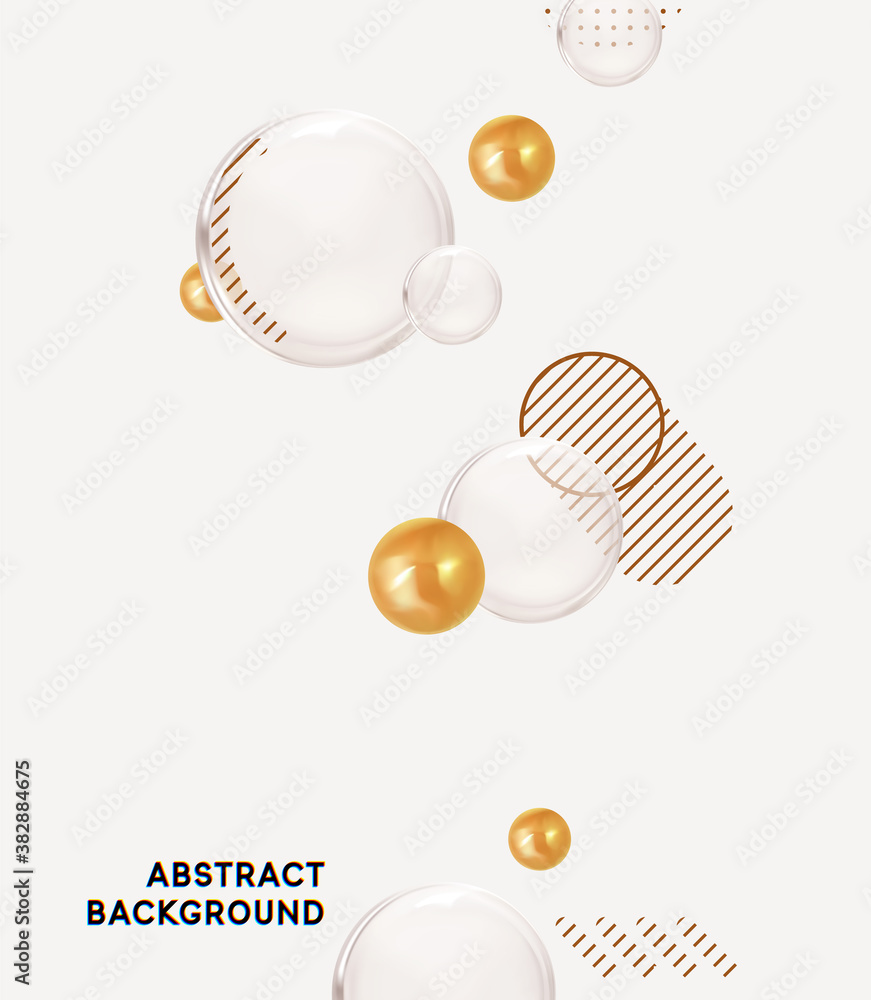 Poster abstract background glass balls and ceramic. modern minimal design with realistic 3d render objects.